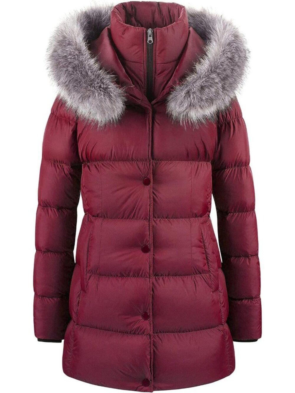 Cozy Women's Winter Puffer Coat with Removable Faux Fur Trim & Long Design